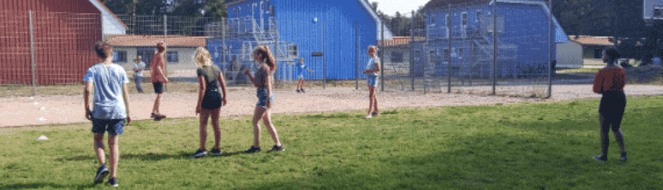 Kinder spielen Ball auf einer Wiese