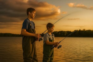 2 Jungs beim fischen im Abenteuercamp mit Angeln