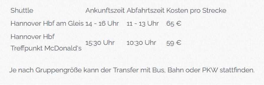 Übersicht Shuttle Bahnhof