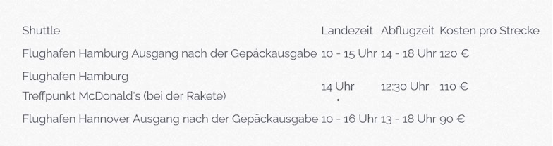 Übersicht Flughafentransfer