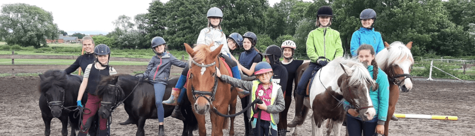 Gruppe Reitschüler auf dem Platz