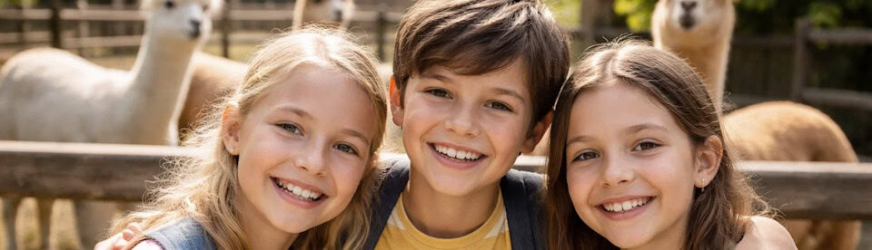 Drei Kinder im Tierpark