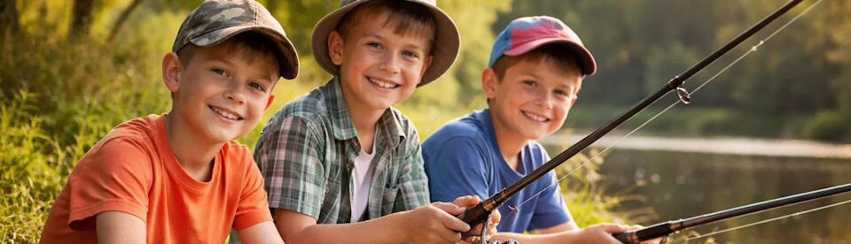 Drei Jungs beim Angeln