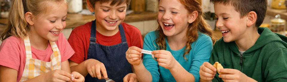 Kinder beim Glückskekse backen