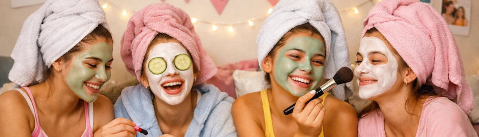 Mädchen mit Gesichtsmasken beim Beauty-Day