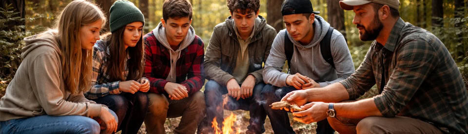 Jugendliche bei der Feuerkunde