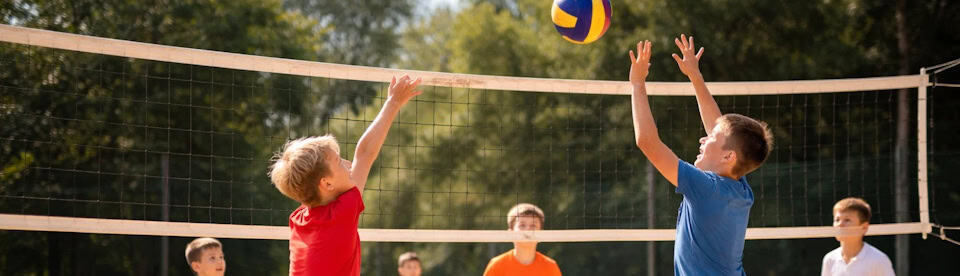 Jungs beim Beachvolleyball spielen