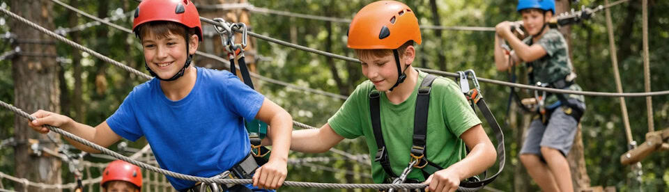 Jungs beim Klettern im Kletterpark