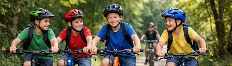 Vier Jungs am Fahrrad fahren