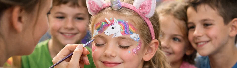 Kind beim Einhorn schminken