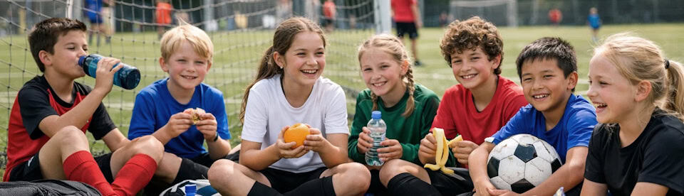 Kinder machen Pause im Fußballcamp