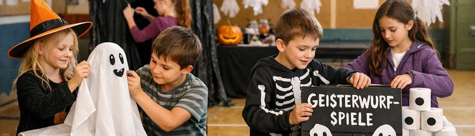 Kinder bauen Geisterspielstationen auf