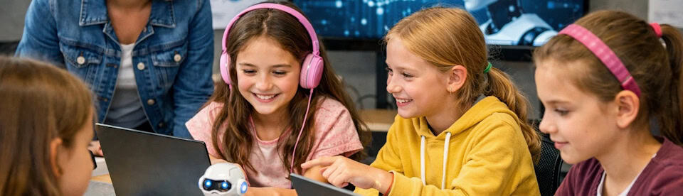 Mädchen lernen die KI kennen