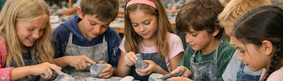 Kinder arbeiten mit Speckstein
