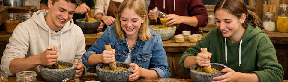 Jugendliche im Senfworkshop