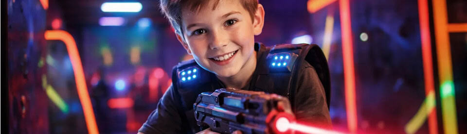Junge beim Lasertag spielen