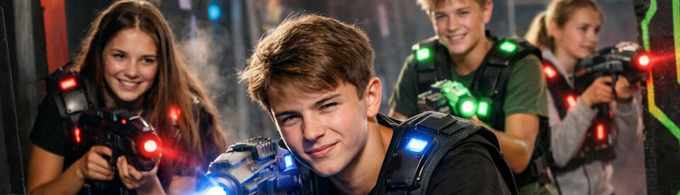 Teilnehmer beim Lasertag spielen