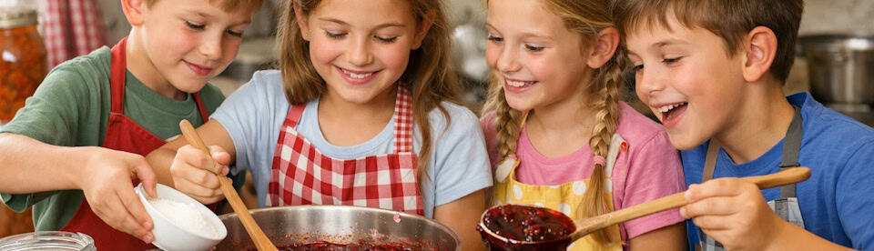 Kinder beim Marmelade kochen