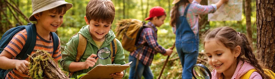 Kinder beim Entdecken im Wald