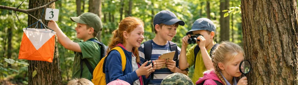 Kinder bei der Waldrallye