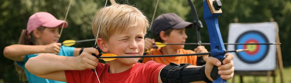 Junge beim Bogen schießen