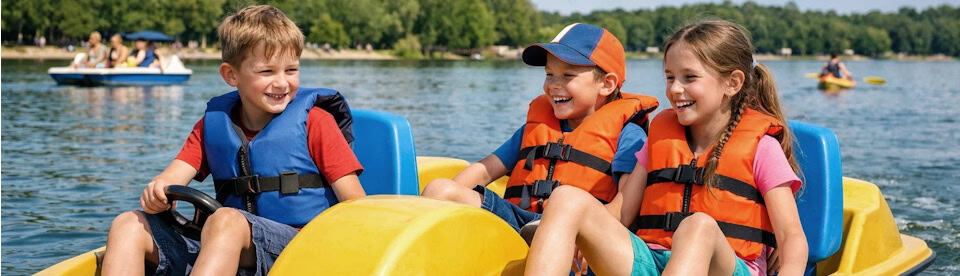 Kinder beim Tretboot fahren