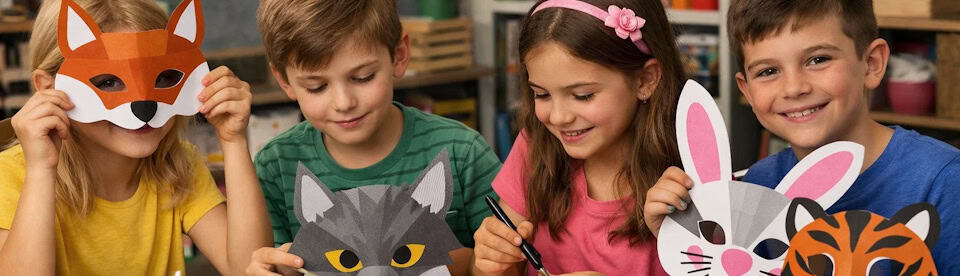 Kinder basteln Tiermasken