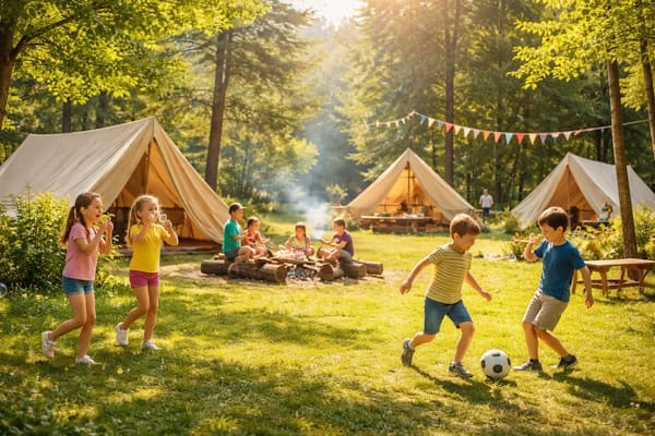 Kinder spielen im Zeltlager