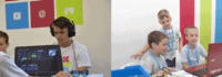 Drei Jungs am Laptop im Roblox Spieldesign Camp
