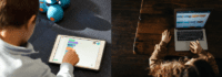 Junge tippt auf Tablet