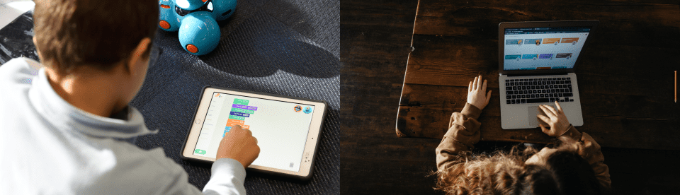 Junge tippt auf Tablet
