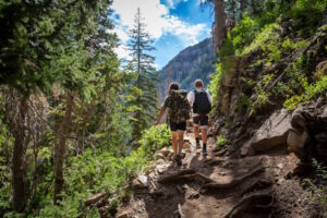 Wanderung zwei Jungs im Wald 