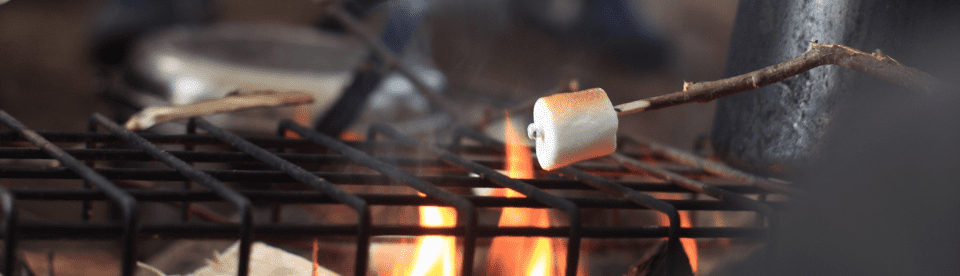 Marshmellos über einem Feuer