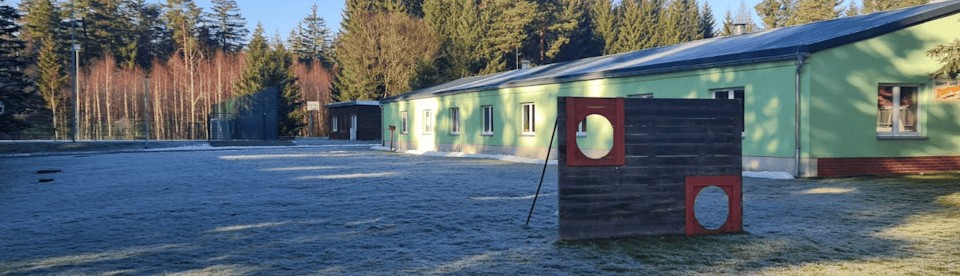 Haus im Wald mit Torschusswand