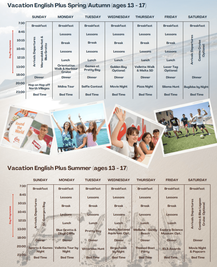Beispielhafter Programmplan Malta Camps