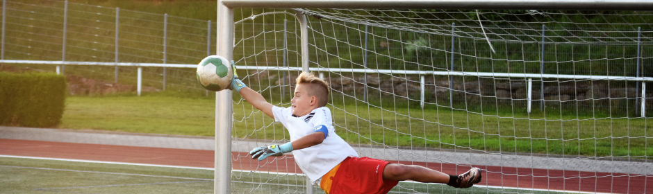 Torhüter im Tor mit Ball