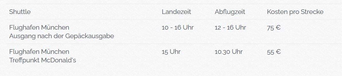 Zeitplan Shuttle München nach Regen