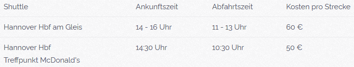 Zeiten für Bahnhoftransfer nach Walsrode