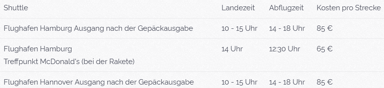Zeiten für Flughafentransfer nach Walsrode