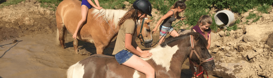 Ponys und Mädchen im Schlamm
