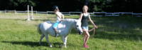 Mädchen wird auf Pony geführt