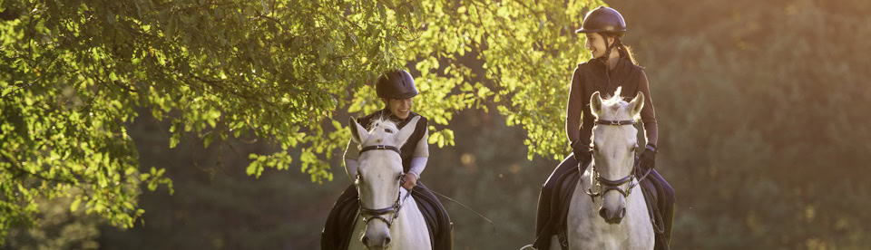 Zwei Mädchen reiten auf Pferden