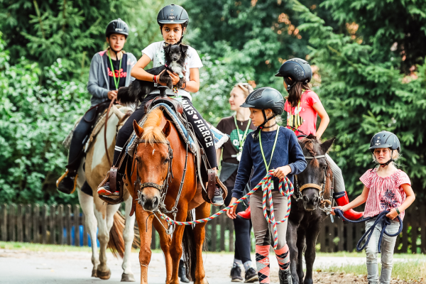 Kinder reiten und begleiten Pferde